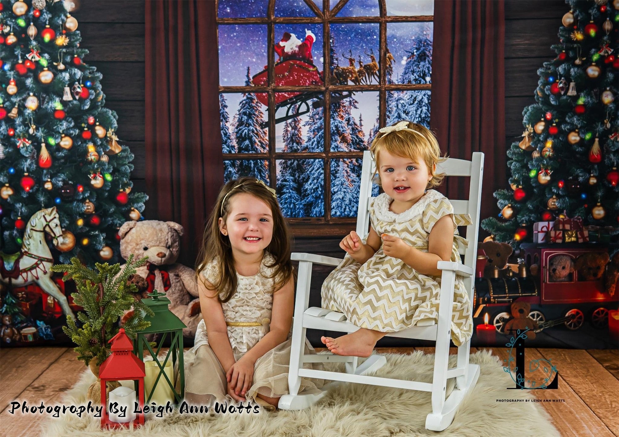 Avezano Christmas Tree and Santa Claus Outside the Window Photography Backdrop-AVEZANO